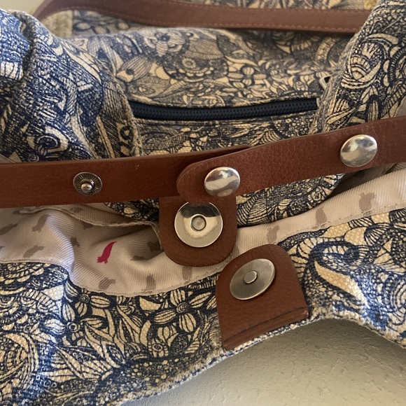 Sak Roots jute beige grey blue boho satchel bag double handle - Picture 13 of 16